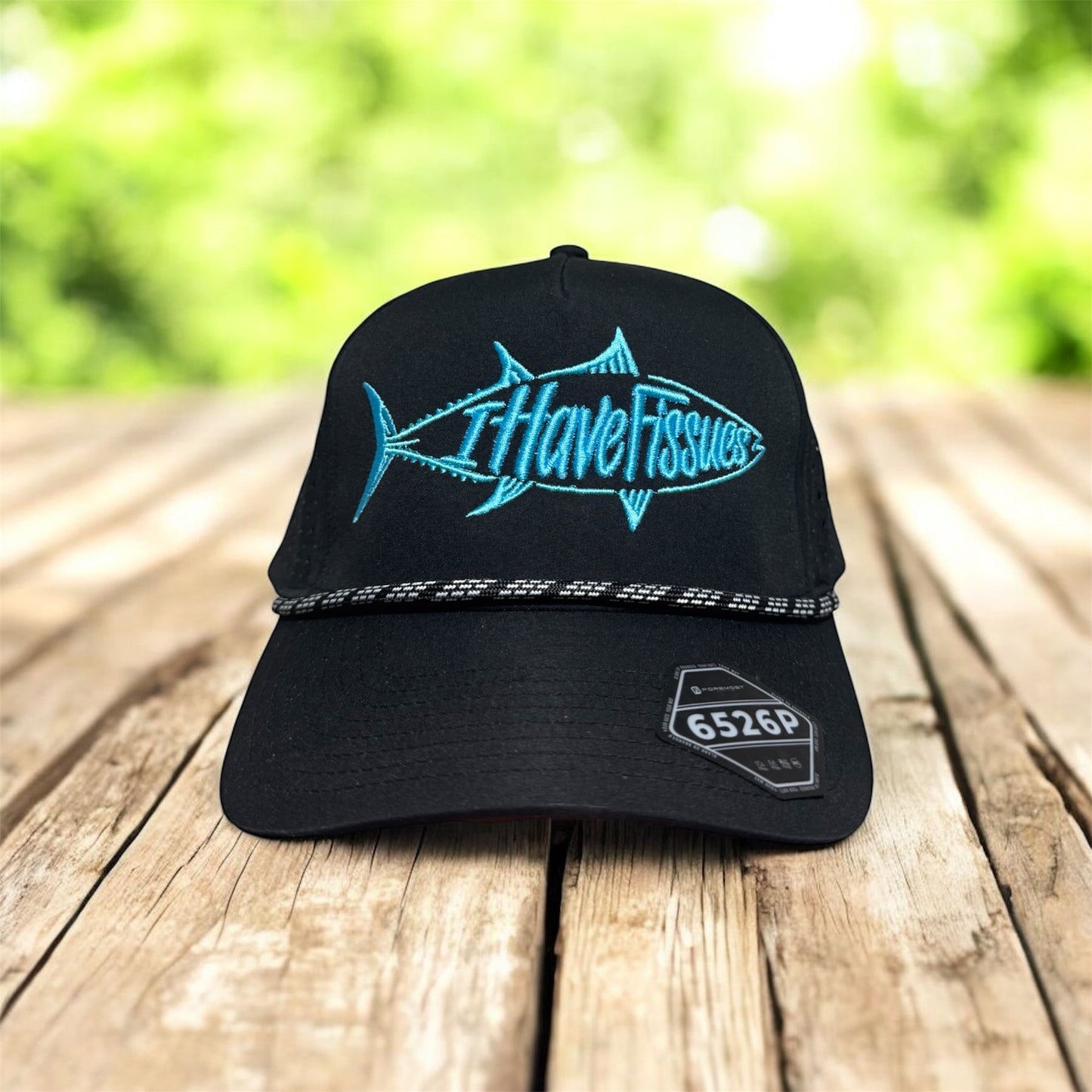 Water repellent 5 Panel Laser Performance Rope Hat (Black)