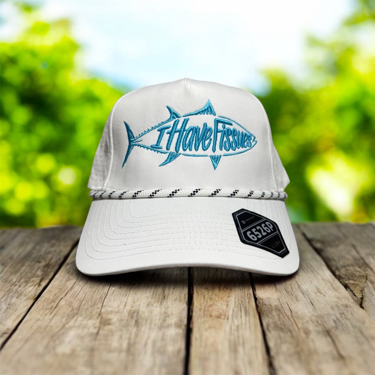 Water repellent 5 Panel Laser Performance Rope Hat (White)